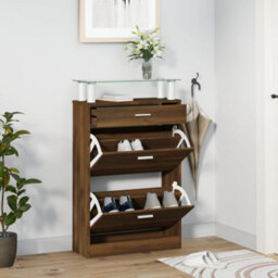Berkfield Shoe Cabinet Brown Oak 63X24X104 Cm Engineered Wood - thumbnail 1