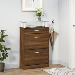 Berkfield Shoe Cabinet Brown Oak 63X24X104 Cm Engineered Wood - thumbnail 3