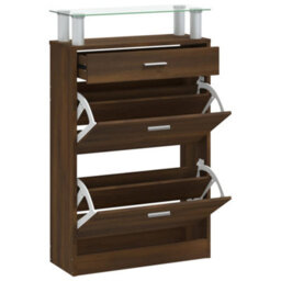 Berkfield Shoe Cabinet Brown Oak 63X24X104 Cm Engineered Wood - thumbnail 2