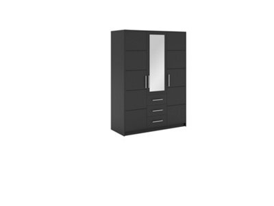 Arte Bali 3-Door Wardrobe - Graphite Matt Finish With Mirror And Sleek Silver Handles - image 1