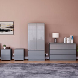 Lassic Vida Designs Glinton 4 Piece Grey Fsc Bedroom Set - (6 Drawer Chest, 2 Door Wardrobe, 2 Drawer Bedside Chest X2)