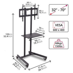 "Duronic Tvs5T1 Tv Stand And Tilting Monitor Bracket, Wheeled Trolley Mount With Vesa 600X400 For Flat Screen Television 32-70""" - thumbnail 2