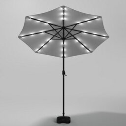 Living And Home 3M Large Garden Led Parasol Outdoor Beach Umbrella With Light Sun Shade Crank Tilt With Square Base, Light Grey - thumbnail 4