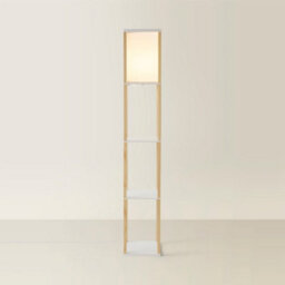 Valuelights Struttura Oak Shelving Unit Floor Lamp With Fabric Shade And Bulb - thumbnail 4