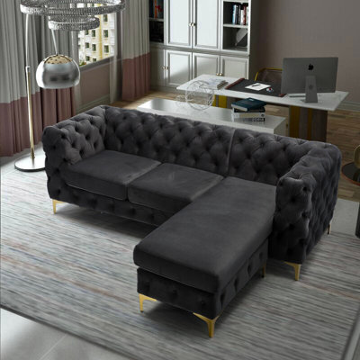 Chesterfield Chaise Sofa - Black - 4 Seater Sofa - L Shaped - Right Hand - image 1