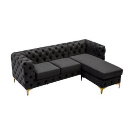 Chesterfield Chaise Sofa - Black - 4 Seater Sofa - L Shaped - Right Hand - thumbnail 4