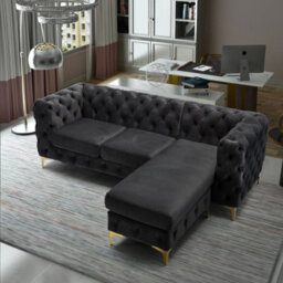 Chesterfield Chaise Sofa - Black - 4 Seater Sofa - L Shaped - Right Hand - thumbnail 1
