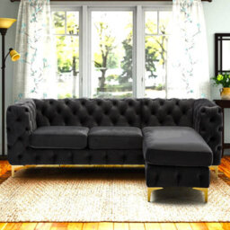 Chesterfield Chaise Sofa - Black - 4 Seater Sofa - L Shaped - Right Hand - thumbnail 2