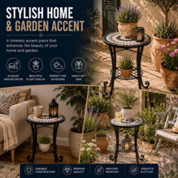 Shatchi Medina Mosaic Plant Stand Side Table With Ceramic Tile Top For Indoor And Outdoor Use - thumbnail 9