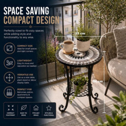 Shatchi Medina Mosaic Plant Stand Side Table With Ceramic Tile Top For Indoor And Outdoor Use - thumbnail 8