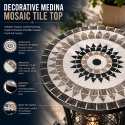 Shatchi Medina Mosaic Plant Stand Side Table With Ceramic Tile Top For Indoor And Outdoor Use - thumbnail 3