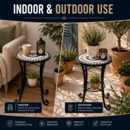 Shatchi Medina Mosaic Plant Stand Side Table With Ceramic Tile Top For Indoor And Outdoor Use - thumbnail 5