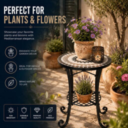 Shatchi Medina Mosaic Plant Stand Side Table With Ceramic Tile Top For Indoor And Outdoor Use - thumbnail 4