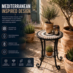 Shatchi Medina Mosaic Plant Stand Side Table With Ceramic Tile Top For Indoor And Outdoor Use - thumbnail 7