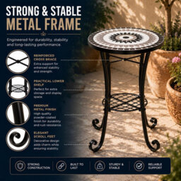 Shatchi Medina Mosaic Plant Stand Side Table With Ceramic Tile Top For Indoor And Outdoor Use - thumbnail 6