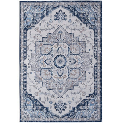 The Rugs Montana Navy Cream Oriental Area Rug And Runner Soft Durable Pet Friendly Easy To Clean Living Room Bedroom 4000 - image 1