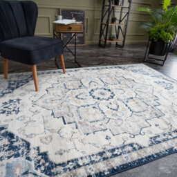 The Rugs Montana Navy Cream Oriental Area Rug And Runner Soft Durable Pet Friendly Easy To Clean Living Room Bedroom 4000 - thumbnail 6