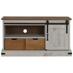 Berkfield Tv Cabinet Halden With Sliding Door White 110X40X60 Cm Solid Wood - thumbnail 3