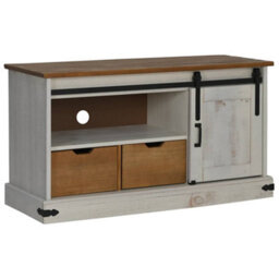 Berkfield Tv Cabinet Halden With Sliding Door White 110X40X60 Cm Solid Wood - thumbnail 2
