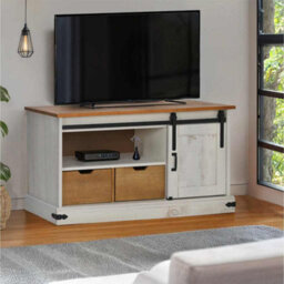 Berkfield Tv Cabinet Halden With Sliding Door White 110X40X60 Cm Solid Wood - thumbnail 1