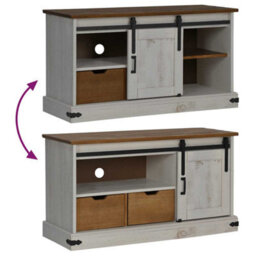 Berkfield Tv Cabinet Halden With Sliding Door White 110X40X60 Cm Solid Wood - thumbnail 7