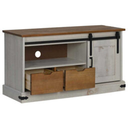 Berkfield Tv Cabinet Halden With Sliding Door White 110X40X60 Cm Solid Wood - thumbnail 4