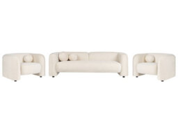 Wyld And Coco Velvetaura 5-Seater Off-White Velvet Sofa Set With Armchair Cushions, Removable Zippered Covers - thumbnail 3