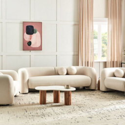Wyld And Coco Velvetaura 5-Seater Off-White Velvet Sofa Set With Armchair Cushions, Removable Zippered Covers - thumbnail 2