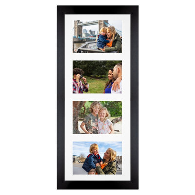AK Frames 50X20Cm Matte Black Modern Multi Photo Frame With White Mount - Holds 4 Apertures (4X) 6X4 Photos - image 1