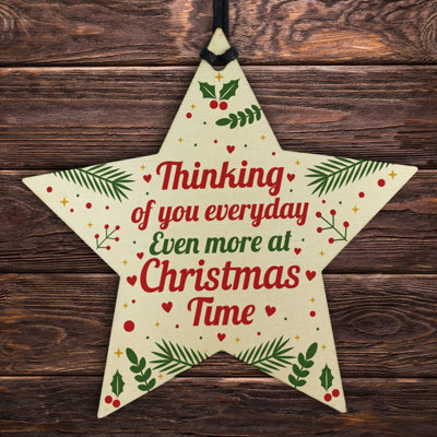 Red Ocean Memorial Christmas Tree Decorations Handmade Hanging Wooden Star Bauble Memorial For Mum Dad Nan Grandad - image 1