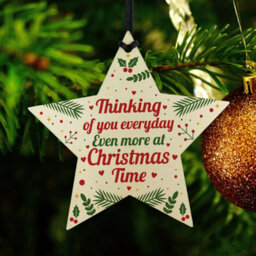 Red Ocean Memorial Christmas Tree Decorations Handmade Hanging Wooden Star Bauble Memorial For Mum Dad Nan Grandad - thumbnail 6