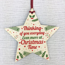 Red Ocean Memorial Christmas Tree Decorations Handmade Hanging Wooden Star Bauble Memorial For Mum Dad Nan Grandad - thumbnail 5