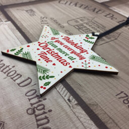 Red Ocean Memorial Christmas Tree Decorations Handmade Hanging Wooden Star Bauble Memorial For Mum Dad Nan Grandad - thumbnail 4