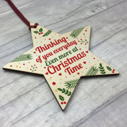 Red Ocean Memorial Christmas Tree Decorations Handmade Hanging Wooden Star Bauble Memorial For Mum Dad Nan Grandad - thumbnail 3