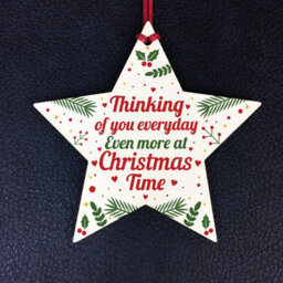 Red Ocean Memorial Christmas Tree Decorations Handmade Hanging Wooden Star Bauble Memorial For Mum Dad Nan Grandad - thumbnail 2