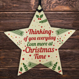 Red Ocean Memorial Christmas Tree Decorations Handmade Hanging Wooden Star Bauble Memorial For Mum Dad Nan Grandad - thumbnail 1