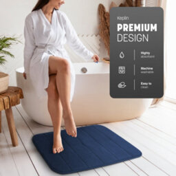 Keplin 50X60Cm Memory Foam Bath Mat Ultra Soft, Highly Absorbent, Non Slip, Machine Washable, Navy - thumbnail 3