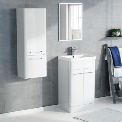 Nes Home 500mm Freestanding White Basin Vanity & 350mm Wall Hung Tall Cabinet - image 1