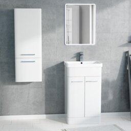 Nes Home 500mm Freestanding White Basin Vanity & 350mm Wall Hung Tall Cabinet - thumbnail 2