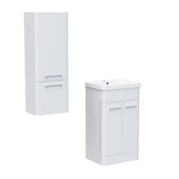 Nes Home 500mm Freestanding White Basin Vanity & 350mm Wall Hung Tall Cabinet - thumbnail 7
