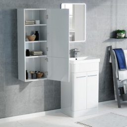 Nes Home 500mm Freestanding White Basin Vanity & 350mm Wall Hung Tall Cabinet - thumbnail 4
