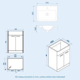 Nes Home 500mm Freestanding White Basin Vanity & 350mm Wall Hung Tall Cabinet - thumbnail 8