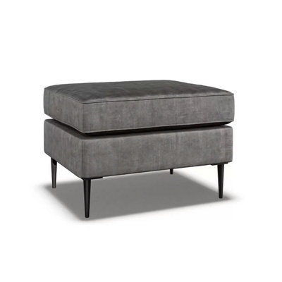 Aspen Grey Velvet Footstool, Foam & Dacron Fibre Cushion, Black Metal Legs, Seasoned Hardwood Frame, Uk Made - image 1