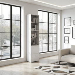 Amos Mann Furniture Cellini Tall Bookcase Bookshelf With White Gloss Door Storage Shelves S12 - thumbnail 4