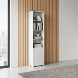 Amos Mann Furniture Cellini Tall Bookcase Bookshelf With White Gloss Door Storage Shelves S12 - thumbnail 2