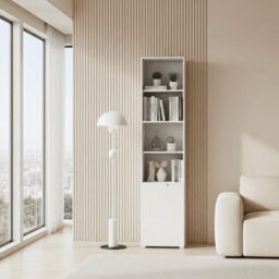 Amos Mann Furniture Cellini Tall Bookcase Bookshelf With White Gloss Door Storage Shelves S12