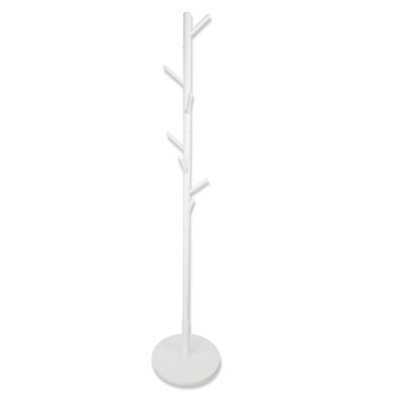 Keypak Coat Stand With Round Base, 170Cm Wooden Freestanding Clothes Rack With 8 Hooks - White - image 1