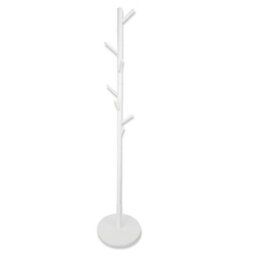 Keypak Coat Stand With Round Base, 170Cm Wooden Freestanding Clothes Rack With 8 Hooks - White