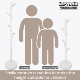 Keypak Coat Stand With Round Base, 170Cm Wooden Freestanding Clothes Rack With 8 Hooks - White - thumbnail 3