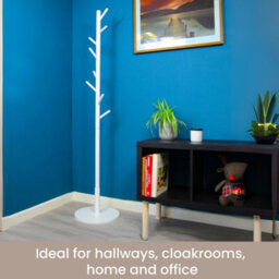 Keypak Coat Stand With Round Base, 170Cm Wooden Freestanding Clothes Rack With 8 Hooks - White - thumbnail 5